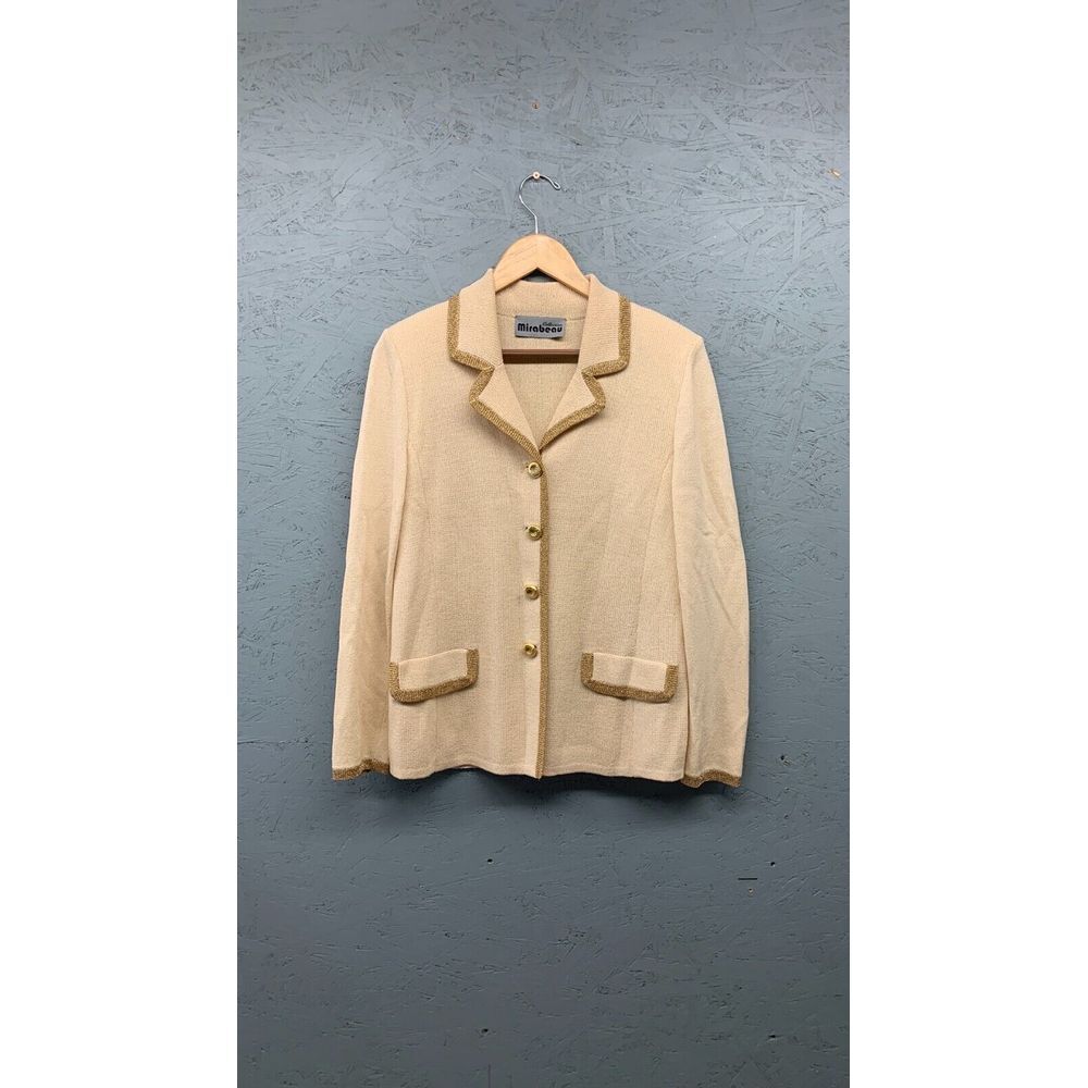 Mirabeau Collection Evening Jacket‎ Women’s 12 Beige Wool Rayon Button USA Chic - Picture 2 of 14